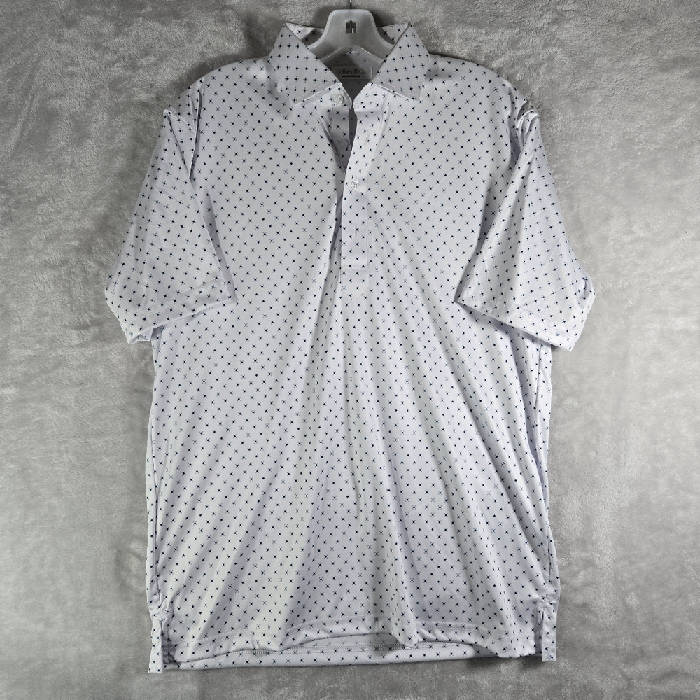 Collars and Co Dress Collar Polo Shirt Men Size Medium M Relaxed Geometric White